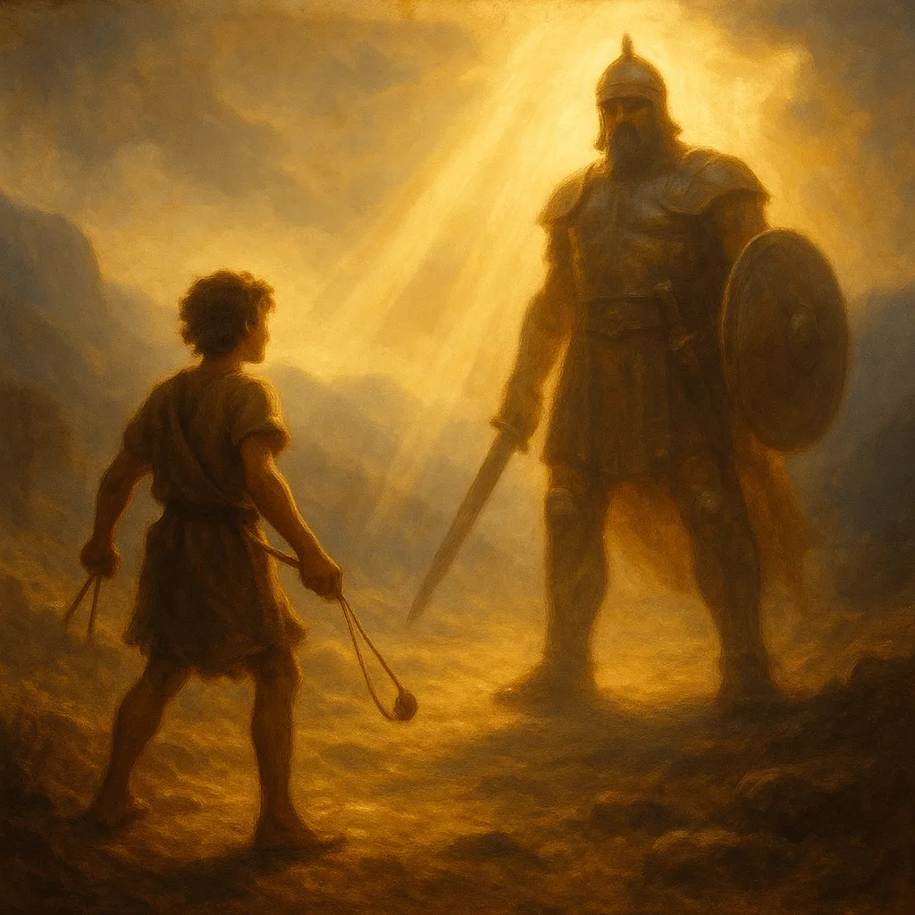 David facing the giant Goliath